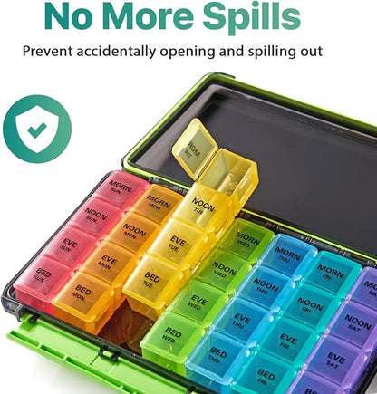 Sukuos Weekly Pill Organizer 7 Day 4 Times a Day, Moisture-Resistant Large Daily Pill Box Medicine Cases for Vitamin/Fish Oil/Supplements (Black)