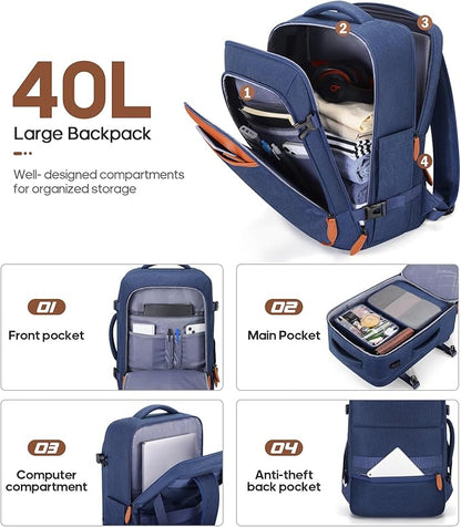 UKEIN Luggage Sets 3 Piece, Carry On Luggage 20In With Spinner Wheels,PC Hardside Suitcase Set with TSA Lock,Durable Carry On Suitcase With Travel Backpack for Men (Blue, 3 piece set (20inch))