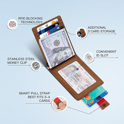 Zitahli Wallet for Men-6 Slots ID Window-Mens Wallets-Slim Wallet Classic Spring Money Clip RFID Blocking-Gift for Men