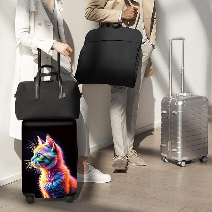 FOREVER QUEEN Colorful Cat Luggage Cover Suitcase Protector Suitcase Cover Anti-Scratch,Stretchable Bag Cover Washable Durable Polyester