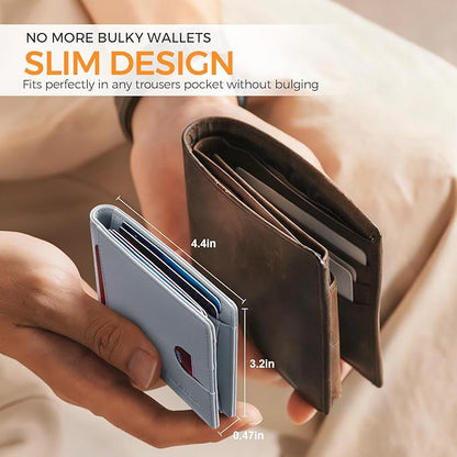 RUNBOX Money Clip Slim Wallets for Men RFID Blocking 11 Card Holder Minimalist Small Leather Bifold Men's Front Pocket Wallet Gift Box