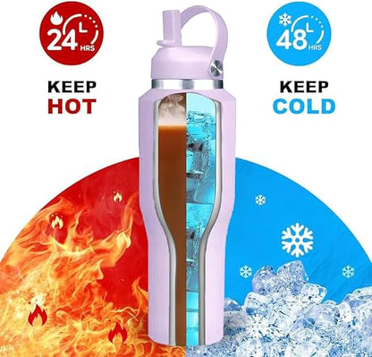 SENDESTAR 40oz Water Bottle Wide Mouth Stainless Steel Vacuum Insulated Double Wall with Straw Lids Fit in Any Car Cup Holder