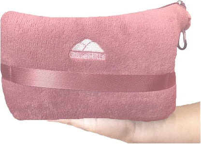 BlueHills 2 Pack Travel Blanket Pillow in Mini Soft Case Premium Plush Airplane Blankets Soft Bag Compact with Luggage Belt and Backpack Clip Small Traveling Pillows Lightweight Accessories - Pink M22