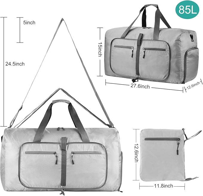 Dimayar Travel Duffle Bag for Men Women - Foldable Duffel Bag with Shoes Compartment - Overnight Bags Waterproof & Tear Resistant(85L,Space Gray)