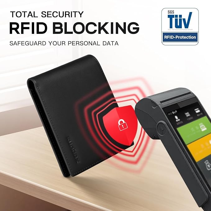 Genuine Leather Wallet for Men 12 Cards Mens Wallet Bifold Rfid Blocking with 2 ID Windows Card Holder Wallet with Gift Box