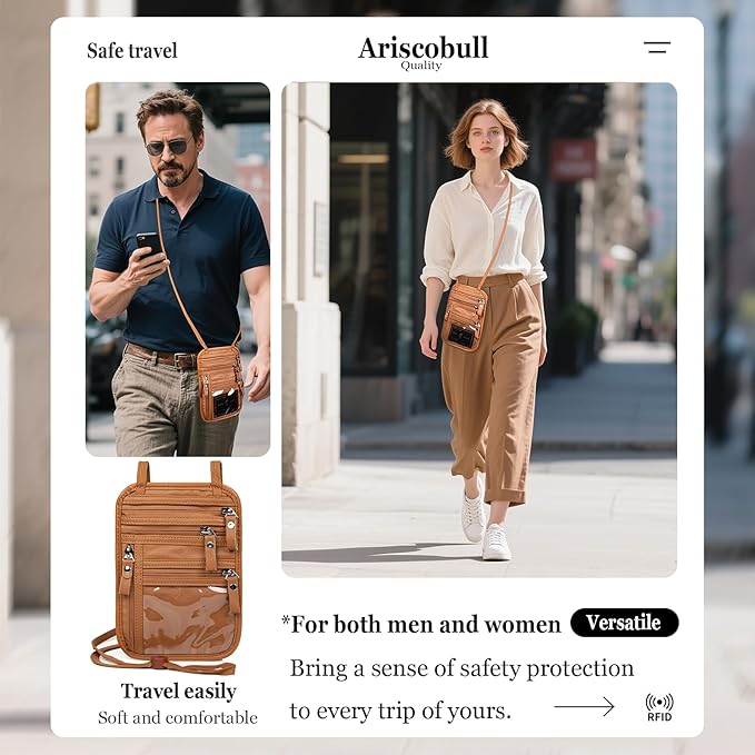 Neck Wallet - Rfid Wallet Women - passport holder for travel - Travel Wallet Passport Holder For Travel Women - 10.3x6.8inch (Yellowish Brown)