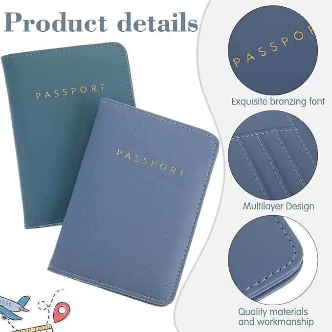 Frienda 2 Pieces Bridal Passport Covers Holder Waterproof Leather Holder Covers Travel Wallet Passport Case for Women and Men