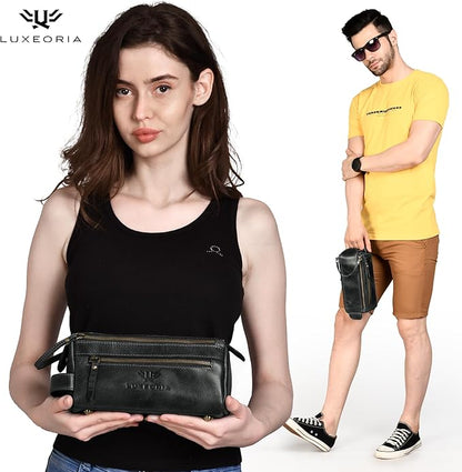 LUXEORIA Genuine Leather Toiletry Bags for Men and Women, Handmade Premium Leather Dopp Kit and Shaving Bag, Cosmetic Bag for Womens and Mens, Travel Essentials & Organizers
