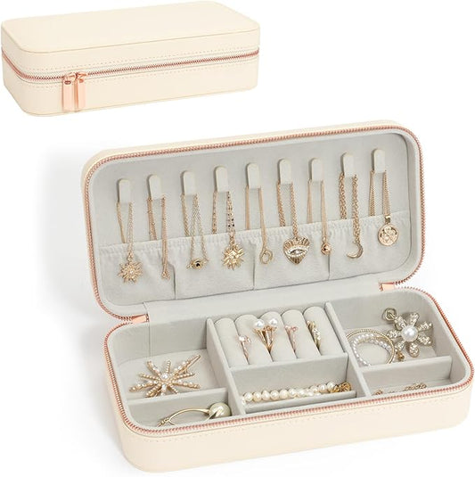 Travel Jewelry Box Jewelry Organizer for Travel Jewellery Organizers Box Jewelry Box for Women on Hallowmas Christmas Valentine's Birthday Beige