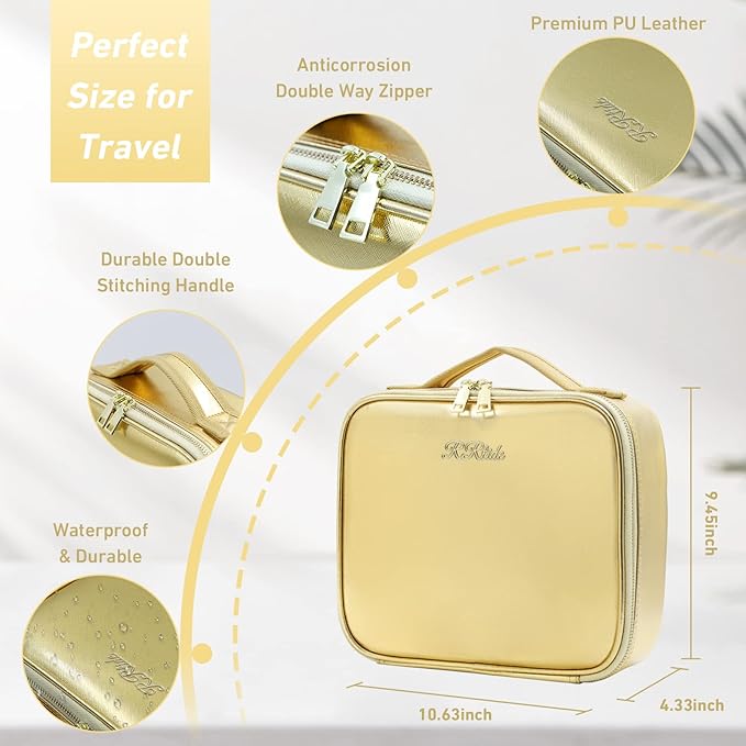 Makeup Case with Mirror and Lights, Travel Makeup Bag with Light up Mirror, Partitionable Cosmetic Bag with 3 Color Lights, Make up Organizer with Adjustable Dividers Large Brush Board