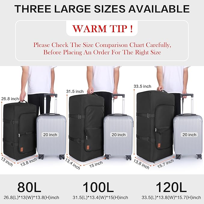 150L Large Waterproof Bag for Men Travel, Extra Large Trave Duffle Bag with Shoe Compartment for Men Women, Foldable Duffle Bag for Traveling, Gym Bag, Water Resistant & Tear-Resistant, Black