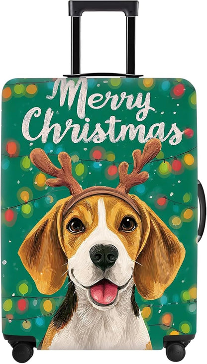 Christmas Dog Luggage Cover – Cute Reindeer Puppy Suitcase Cover Protector, Stretchable Waterproof Travel Sleeve,L