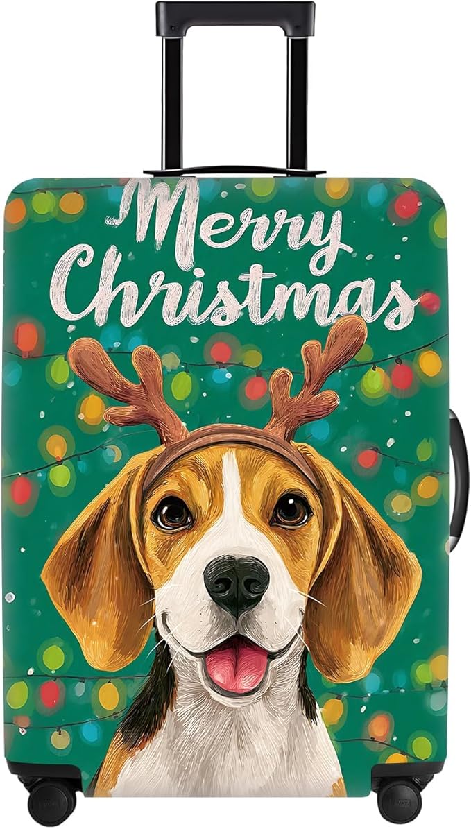 Christmas Dog Luggage Cover – Cute Reindeer Puppy Suitcase Cover Protector, Stretchable Waterproof Travel Sleeve,M