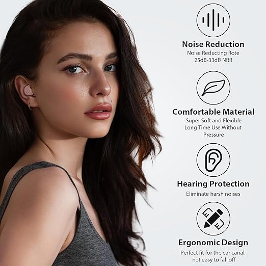 Ear Plugs for Sleeping Noise Cancelling, Reusable Soft Noise Reduction Earplugs for Sleep, Focus, Travel, Work, Motorcycle, Concert with 6 Silicone Ear Tips and 6 Foam Ear Tips - 25-35dB Pink