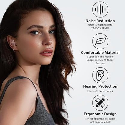 Ear Plugs for Sleeping Noise Cancelling, Reusable Soft Noise Reduction Earplugs for Sleep, Focus, Travel, Work, Motorcycle, Concert with 6 Silicone Ear Tips and 6 Foam Ear Tips - 25-35dB Pink