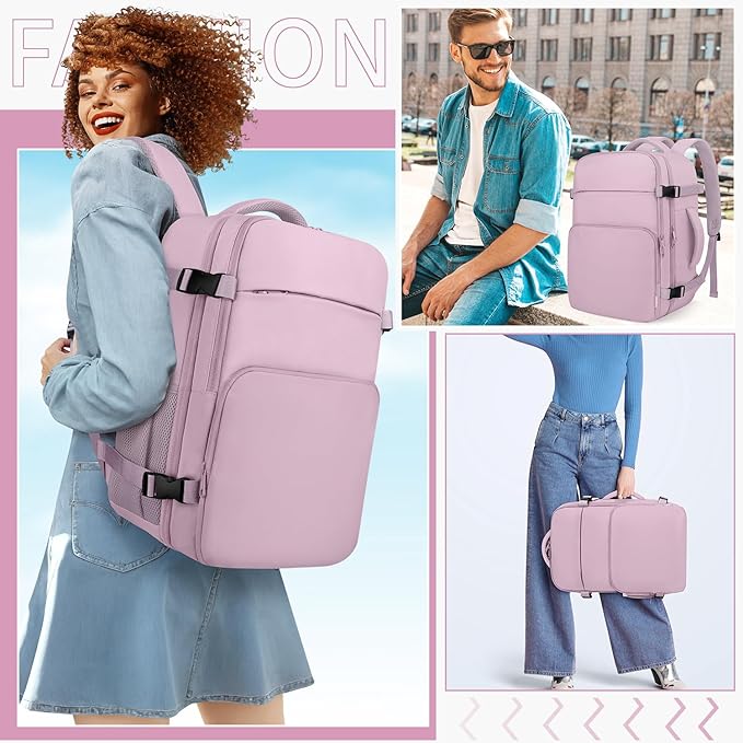 ZOMFELT Travel Backpack for Women Men, Carry On Backpack, TSA 15.6inch Laptop Backpack Flight Approved, Personal Item Travel Bag Nurse Bag Casual Daypack for Weekender Business Trip, Dark Purple