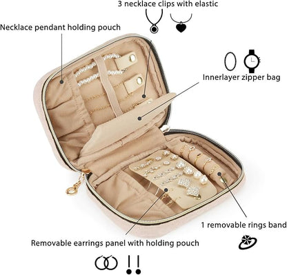 BAGSMART Travel Jewelry Organizer Case Small Jewelry Roll for Journey-Rings, Necklaces, Earrings, Bracelets, Soft Pink