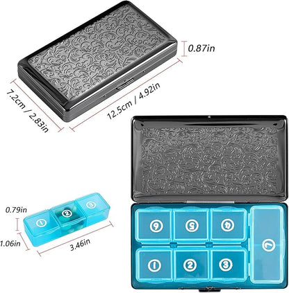 Pill Organizer, Pill Box 7 Day/Metal Travel Pill Case, BPA Free. (Black)