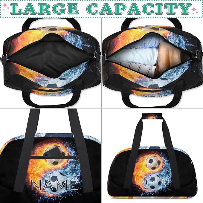 Personalized Kids Duffel Bag for Girls Boys Traveling Soccer Yin Yang Tai Chi Small Sport Gym Bag Custom Overnight Weekender Tote Bag Carry on Teen Dance Bag for Gymnastic Ballet