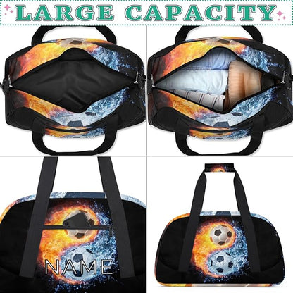 Personalized Kids Duffel Bag for Girls Boys Traveling Soccer Yin Yang Tai Chi Small Sport Gym Bag Custom Overnight Weekender Tote Bag Carry on Teen Dance Bag for Gymnastic Ballet