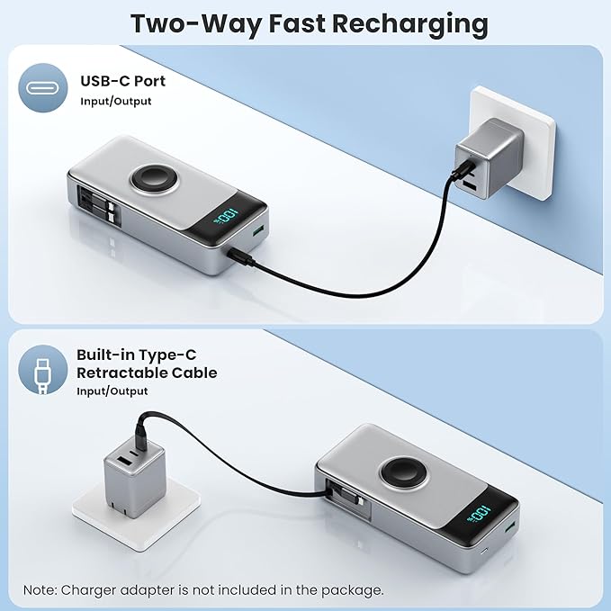 5-in-1 Portable Charger for iPhone,40800mAh Power Bank Built-in Retractable Cable and iWatch Charger,25W PD QC4.0 Fast Charging Battery Pack,Travel Essential Phone Charger for iPhone 17/16/15,Android