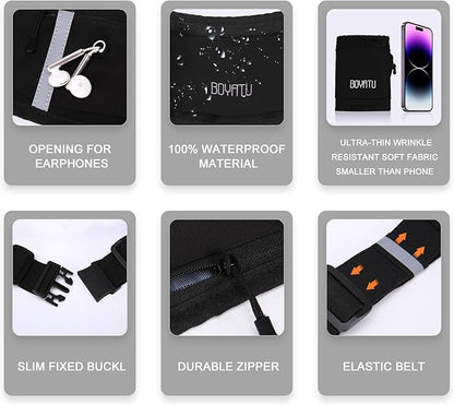 Running Belt Waist Fanny Pack: Slim Phone Holder Workout Pouch for Walking JoggingBlack