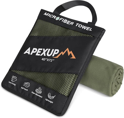 APEXUP Microfiber Travel Towel, Ultra Absorbent Quick Dry Towels, Lightweight Gym Sports Camping Towel for Workout, Yoga, Beach, Shower, Swimming (72"×40", Army Green)