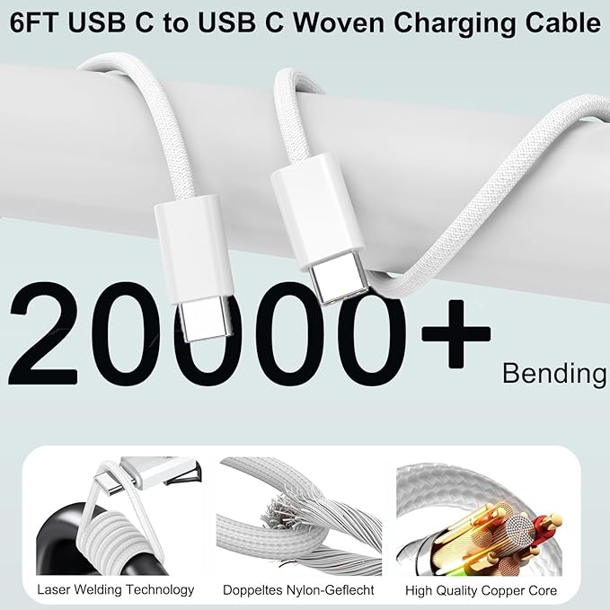 iPhone 17 16 15 Charger Fast Charging 20W Type C Charger Fast Charging with 6FT USB C Woven Cord for iPhone 17/17 Pro/17 Pro Max/17 Air/16/16e/16 Plus/16 Pro/16 Pro Max/15/15 Pro Max/iPad Pro/Air Pods