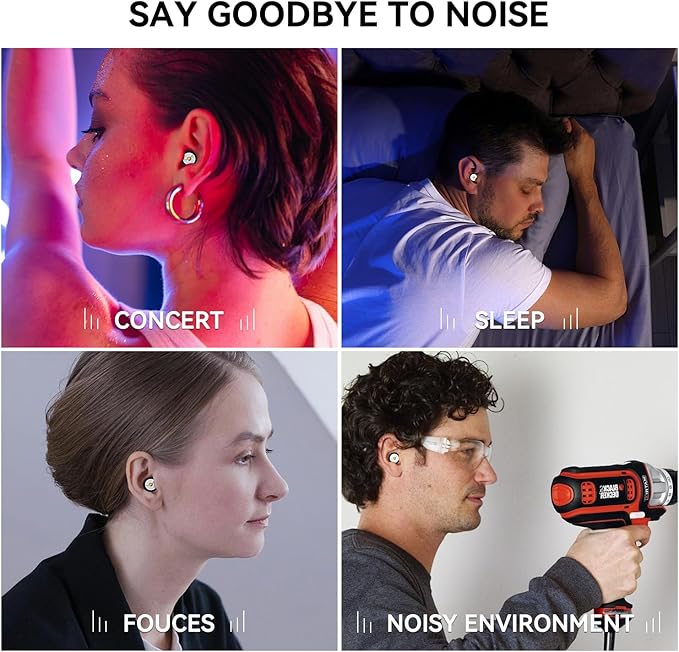 Ear Plugs for Sleeping Noise Cancelling, 24-30dB Ear Plugs for Noise Reduction, Hearing Protection, Silicone Soft Reusable EarPlugs for Sleep, Concert, Focus with Case & 4 Pair Eartips
