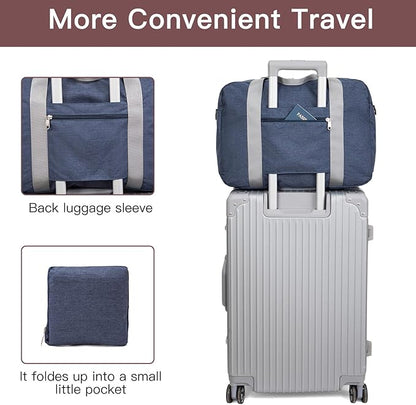 For Spirit Airlines Personal Item Bag 17.7x12.6x6.3 Foldable Travel Duffel Bag Underseat Carry-on Luggage for Women and men 25L(Navy Blue)