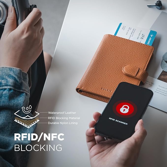 VULKIT Leather Passport Travel Wallet for 2 Passports Pocket Slim Double Passport Holder RFID Blocking with ID Window for Women or Men