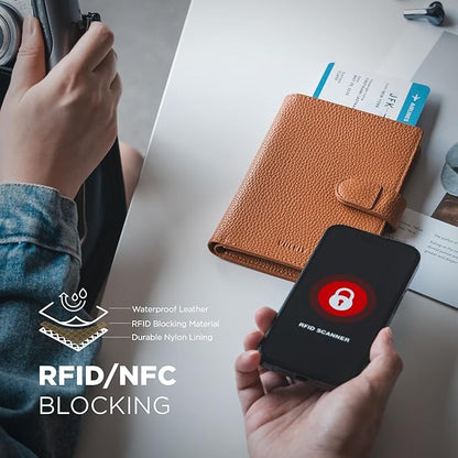 VULKIT Leather Passport Travel Wallet for 2 Passports Pocket Slim Double Passport Holder RFID Blocking with ID Window for Women or Men