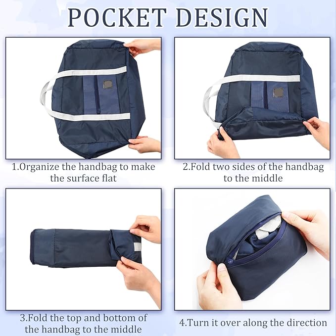 Sweetude 24 Pcs Travel Duffel Bags Bulk Foldable Luggage Bag Women Men Waterproof Carry Tote with Trolley Sleeve for Gym, Overnight, Airlines(Navy Blue)