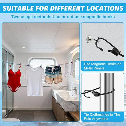 Travel Clothesline for Cruise Retractable Clothesline with 12 Clothesline Clips 2 Strong Magnets Hooks 4 Luggage Tags Camping Portable Clothesline for Hotel Room RV Indoor Cruise Ship Essentials 2025