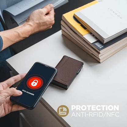 VULKIT Card Holder Wallet with Double ID Windows RFID Blocking Pop Up Wallet Minimalist Design for 12 Cards