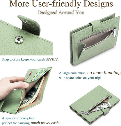 RFID Leather Passport Holder for Travel Women – Slim Passport Wallet with 1 Passport Slot & 3 Card Slots, Zippered Coin Pocket & SIM Slot – Travel Passport Cover Case (Light Green)