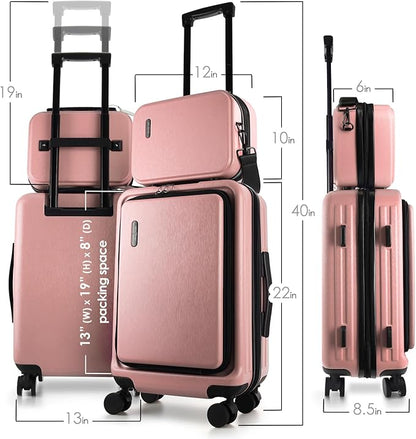 TRAVELARIM 22 Inch Carry On Luggage 22x14x9 Airline Approved, Small Carry On Suitcase, Hard-shell Carry-on Luggage with Wheels, Durable Pink Luggage Carry-On with Cosmetic Case and Luggage Scale