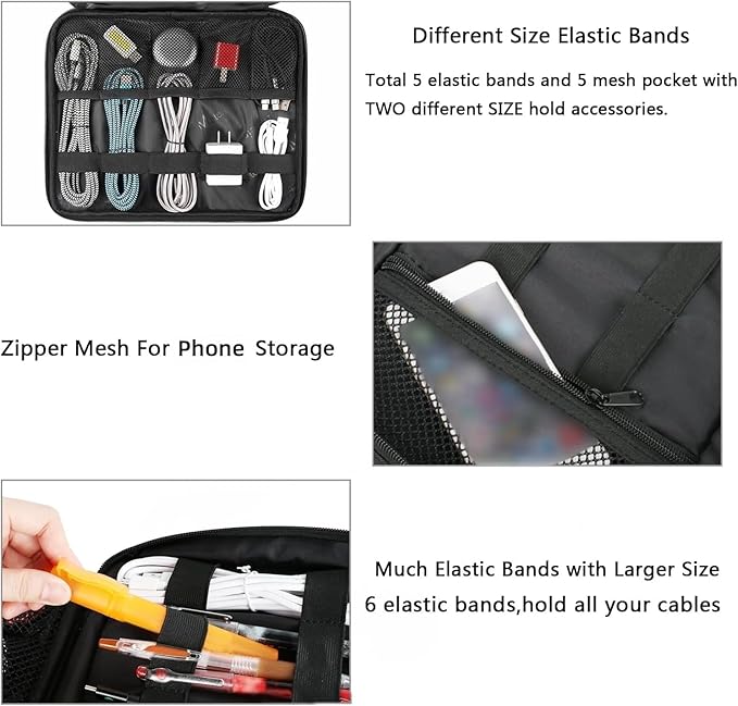 MATEIN Cord Organizer Travel for Men, Large Travel Accessories Changer Case for Cables, Cell Phone and Tablet (Up to 12.9inch), Portable Double Layers Cable Organizer Box, Navy Blue, Tech Gifts