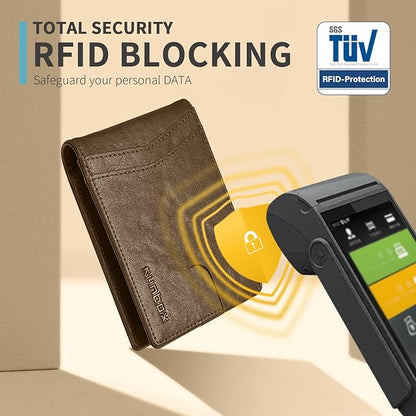 RUNBOX Wallet for Men Slim Rfid Leather 2 ID Window With Gift Box