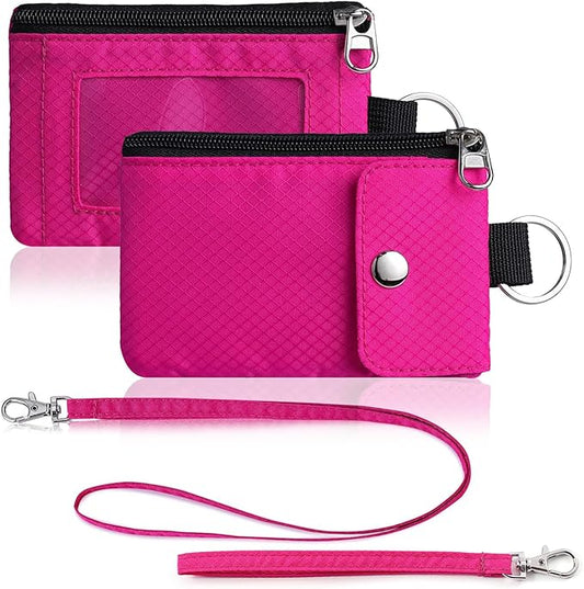 Minimalist Wallet For Mens Womens, Keychain RFID Blocking Zipper Small Wallet with ID Window 2 Lanyards,Water Resistant Travel Cash Card Coin Case Boys Girls