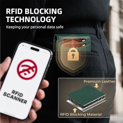 RUNBOX Wallet for Men Slim Rfid Leather 2 ID Window With Gift Box