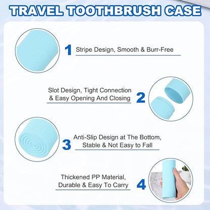 uxcell 2Pcs Travel Toothbrush Case, 7.9x2.4x2.4 Portable Travel Toothbrush Holder with Stripe, Plastic Toothpaste Container for Bathroom, Gym, Business Trip, Camping, Blue