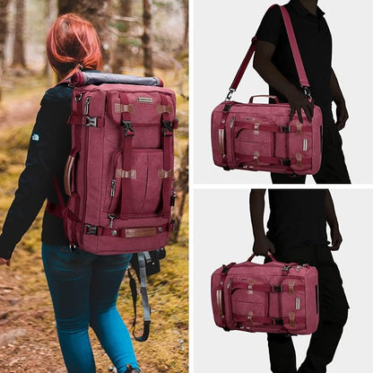 WITZMAN Canvas Backpack Vintage Travel Backpack Large Laptop Bags Convertible Shoulder Rucksack(A519-2 Red)