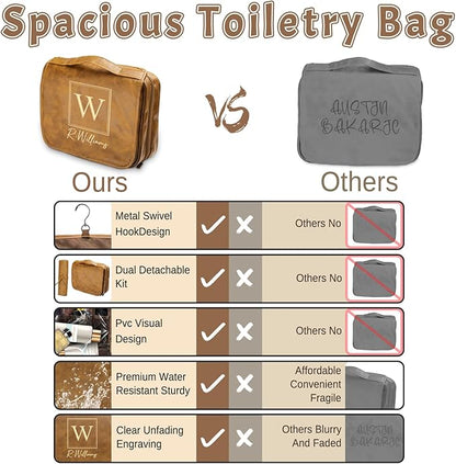 2025 Personalized Custom Christmas Gifts for Men, Large Hanging Toiletry Bag Leather Shaving Toiletries Bags for Him, Waterproof Travel Bag, Gift for Anniversary, Dad, Grandpa, Husband, Lover