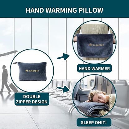 K.Garden Travel Cooling Blanket and Pillow- Soft 2 in 1 Airplane Compact Flight Essentials Car Pillow Travelers Gifts Accessories Compact Pack Blanket for Any Travel with Luggage Backpack Strap Grey