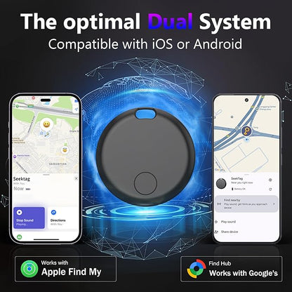 Air Tracker Tags-4 Pack Seektags [2025 Dual-System Compatible] for Apple Find My & Android Find Hub, 400 Days Battery with CR2032, 100dB Alarm, Compatible with iOS & Android for Keys Wallet Luggage