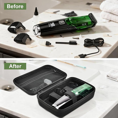 Hard Travel Case for Wahl/for MANSPOT/for SHPAVVER Beard Trimmer for Men, Portable Electric Razor Bag with Handle & Mesh Pocket for Lubricating Oil, Cleaning Brush and USB Accessories(Box Only)-Black