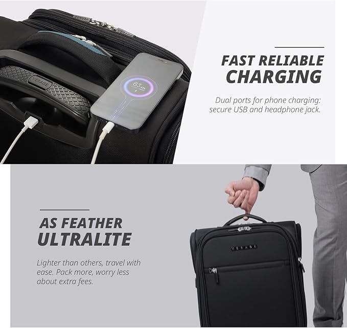 Verage Under Seat Luggage with Wheels, Softside Expanable Small Suitcase Carry On Luggage Bags for Airlines Airplanes Short Trip Men Women (Black, 16-Inch Rolling Underseat)