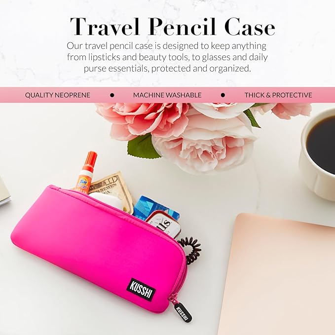 KUSSHI Neoprene Zipper Makeup Brush Pouch and Travel Pencil Case for Beauty Tools, Pencils, Brushes & Small Accessories - Makeup Brush Bag Pouch for Organization and Travel Items