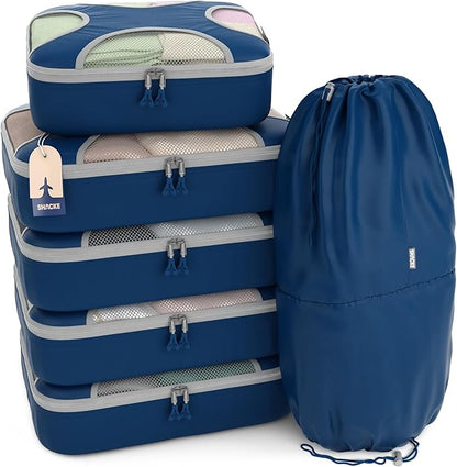 Shacke 6 Set Packing Cubes for Travel - Compression Packing Bags/Travel Organizer - Luggage Organizer Bags for Traveling - Travel Essentials for Women - Cruise Must Haves Packing List
